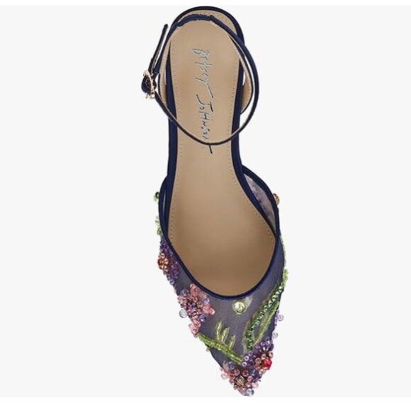 NEW BETSEY JOHNSON Garbo Embellished Mesh Flats in Navy Multi for women 925 3m7 - Picture 9 of 10